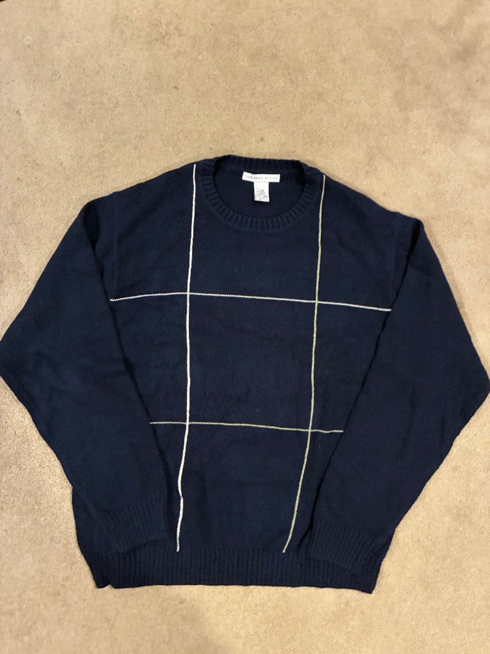 Geoffrey Beene men’s L size Large navy blue sweater square pattern